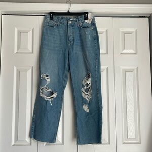 forever 21 premium Baggy Fit Mid Wash Straight leg high-rise button fly denim